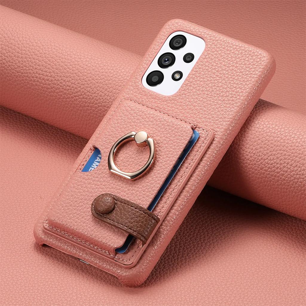 Ring Leather Phone Case for Samsung Galaxy S25 23 S21 FE S24 Ultra S22 Plus A54 A15 A25 A35 A55 Wallet with Card Holder Cover
