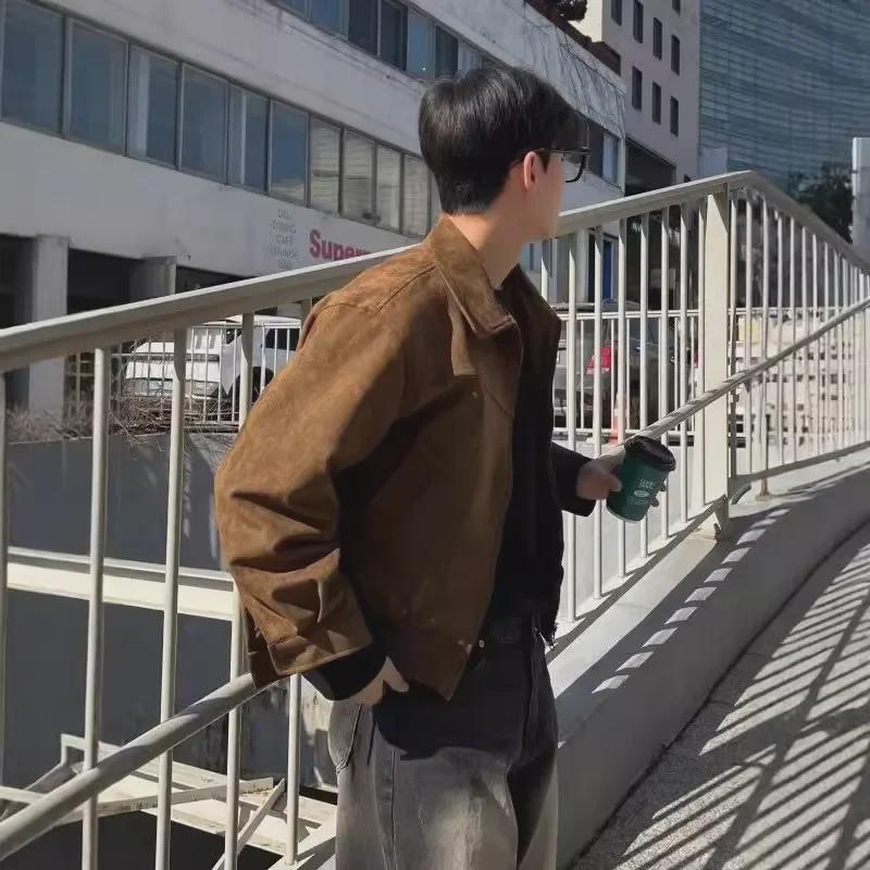 Мужская куртка Maillard American Retro Brown Suede Jacket - винтажная короткая летная куртка для весны и осени