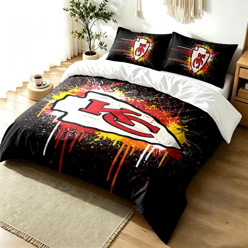 Kansas City Chiefs 3pc Duvet Cover Set Simple Modern Bedding Set Wrinkle Resistant Soft Fabric All Season Use a perfect gift