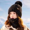 Winter Women Knitted Hat Scarf Set Thickened Fleece Lining Skullcap Outdoor Cycling Warm Wind Protection Beanies