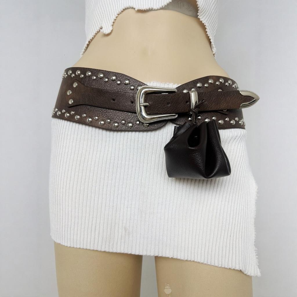 European and American Retro Rivet Wide Belt for Women, Fashionable Belt, Trendy Decorative Waistband