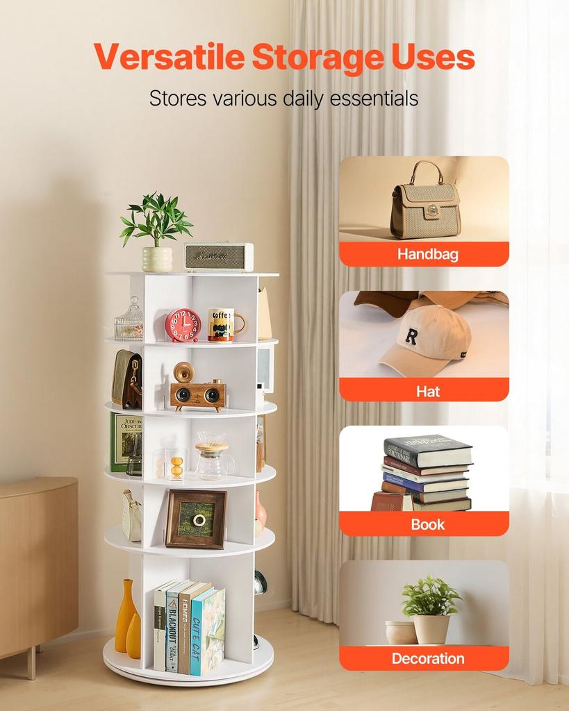 5 Tiers Rotating Shoe Rack Tower, 360° Spinning Shoe Rack, Revolving Storage Round Carousel Display, Freestanding Lazy Susan Organizer Display for