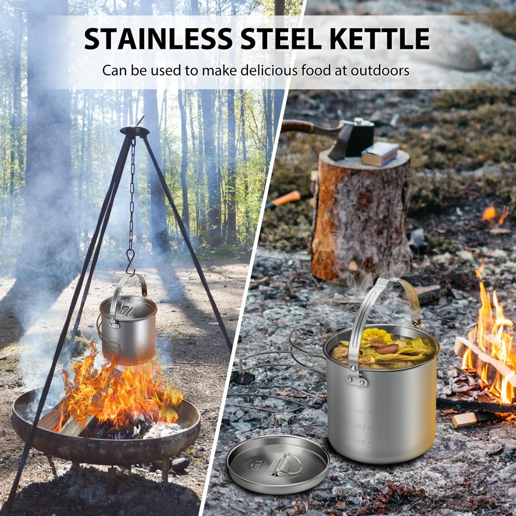 Чайник из нержавеющей стали 5 шт. с 2 чашками, 2 мисками, складными ручками, крышкой, большой емкостью, портативный для чая