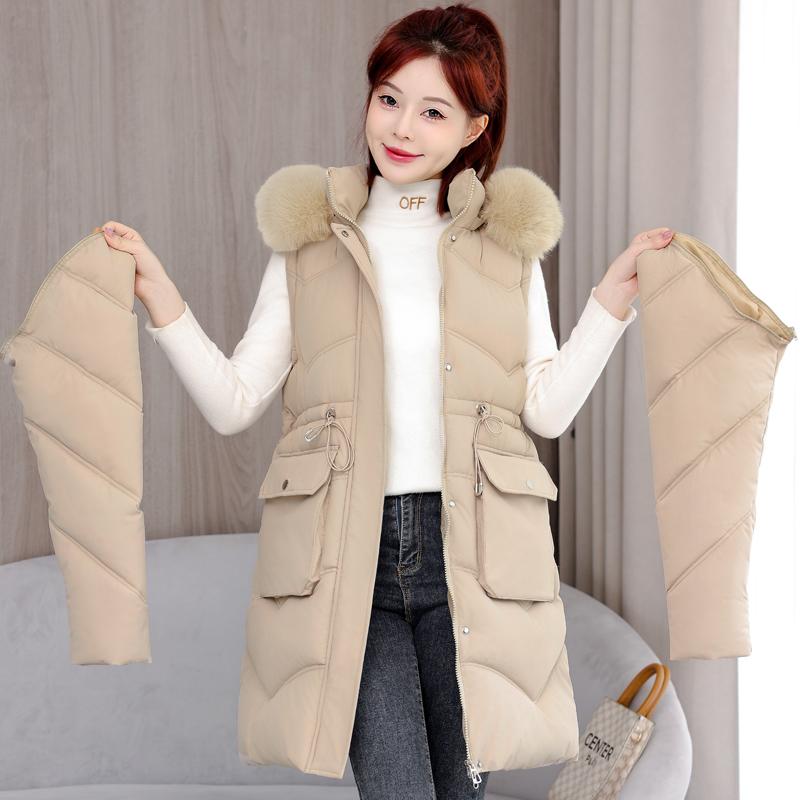 Модные зимние женские длинные парки с капюшоном и воротником из искусственного меха, толстая теплая куртка, съемные рукава, женские пальто