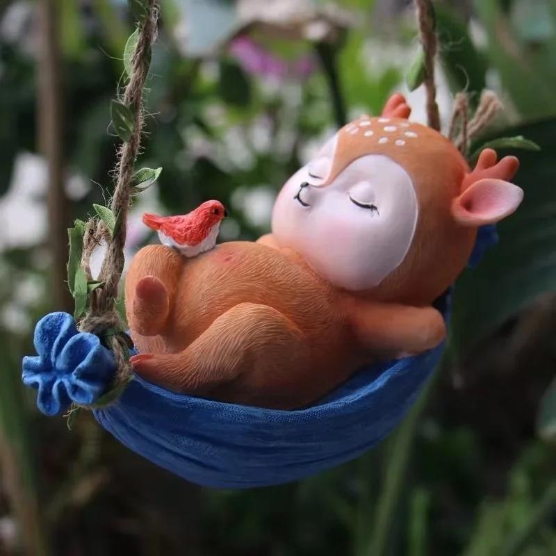 Забавная статуя кролика, очаровательная скульптура кролика, фигурка животного из смолы, декоративное украшение для наружного сказочного сада, патио, двора, дерева