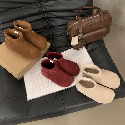 Меховые интегрированные зимние ботинки женские бархатные теплые Boken короткие ботинки зима новые ретро плоская подошва уродливые милые хлопковые туфли