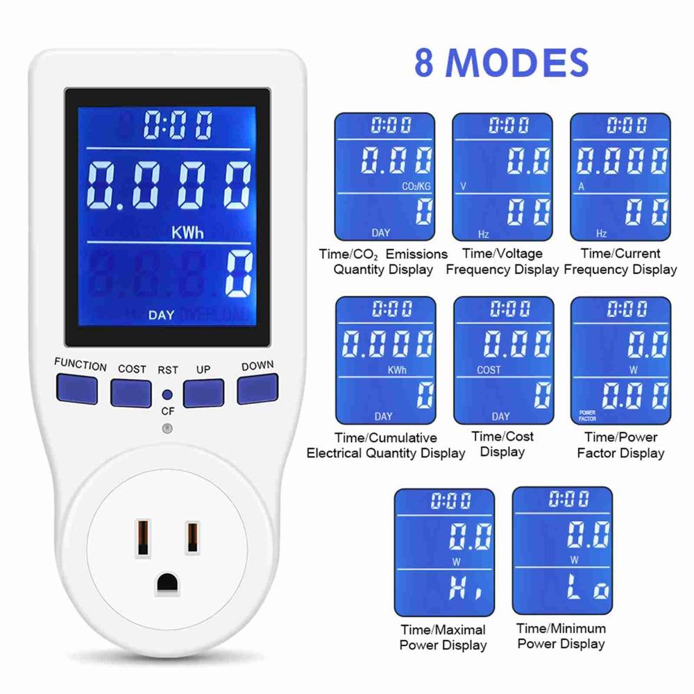 Durable White Power Meter Backlit Full-view Energy Meter LCD US-plug CO2 Monitor Electrical Test
