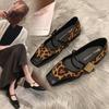 A1001-4 Retro Leopard Print Light Mouth Women's Single Shoes Mary Jane Thick Heel Square Head Widened and Fattened Large Size Women's Shoes 44-45
