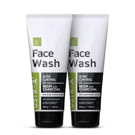 Ustraa Face Wash Acne Control - With Neem & Charcoal - 200g (Pack of 2) - Oil Control, Prevents Acne, Especially for Oily Skin | Keeps Face Non-sticky