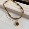 Fashionable Double Layer Collarbone Necklace Featuring Tigers Eye Stone Pendant in Vintage Styles for Trendy Women