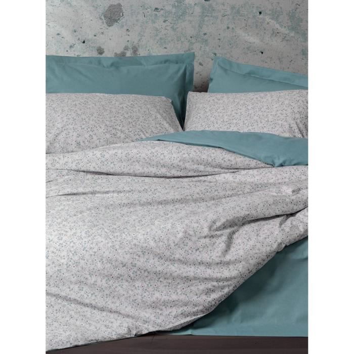 Parure de lit - 1 housse de couette 220 x 240 cm + 2 taies d'oreiller 60 x 60 cm - 100% coton renforcé - Menthe