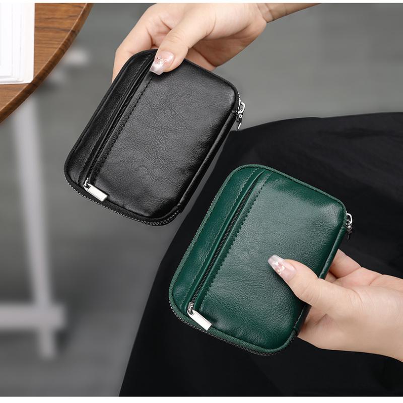 Minimalist Leather Key Organizer Pouch with Multiple Compartments Zipper Closure Slim Key Holder for Business Travel Gift