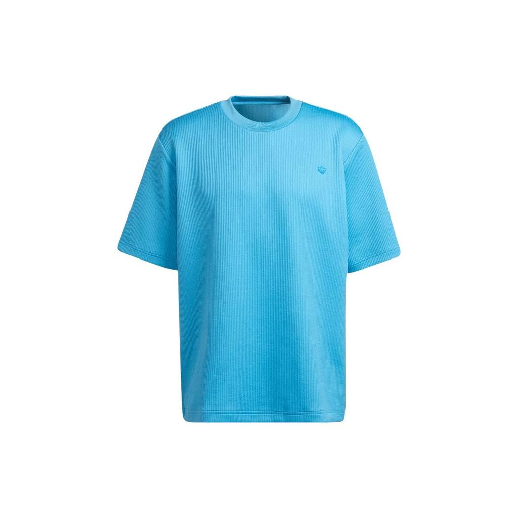 Adidas Originals Solid Logo Pleated Breathable Crew Neck Short Sleeve T-Shirt Men Tops Blue HC4608
