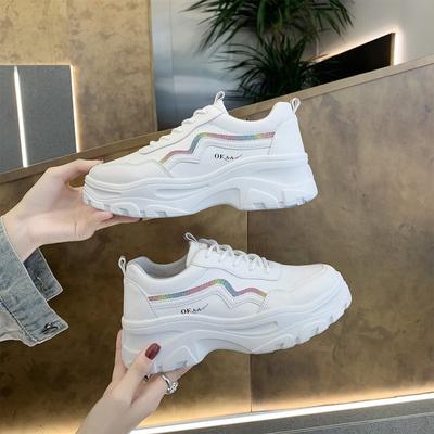 Кроссовки женские весна и осень новые универсальные неглубокие на шнуровке повседневные туфли с внутренним увеличением высоты студенческие одинарные туфли женские