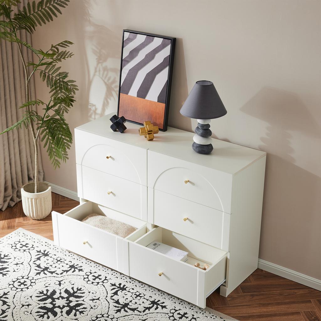 Chest of Drawers with 6 Drawers – White Chest of Drawers with Door and Drawers for Living Room and Bedroom, Dimensions: H82/B120/T40 cm