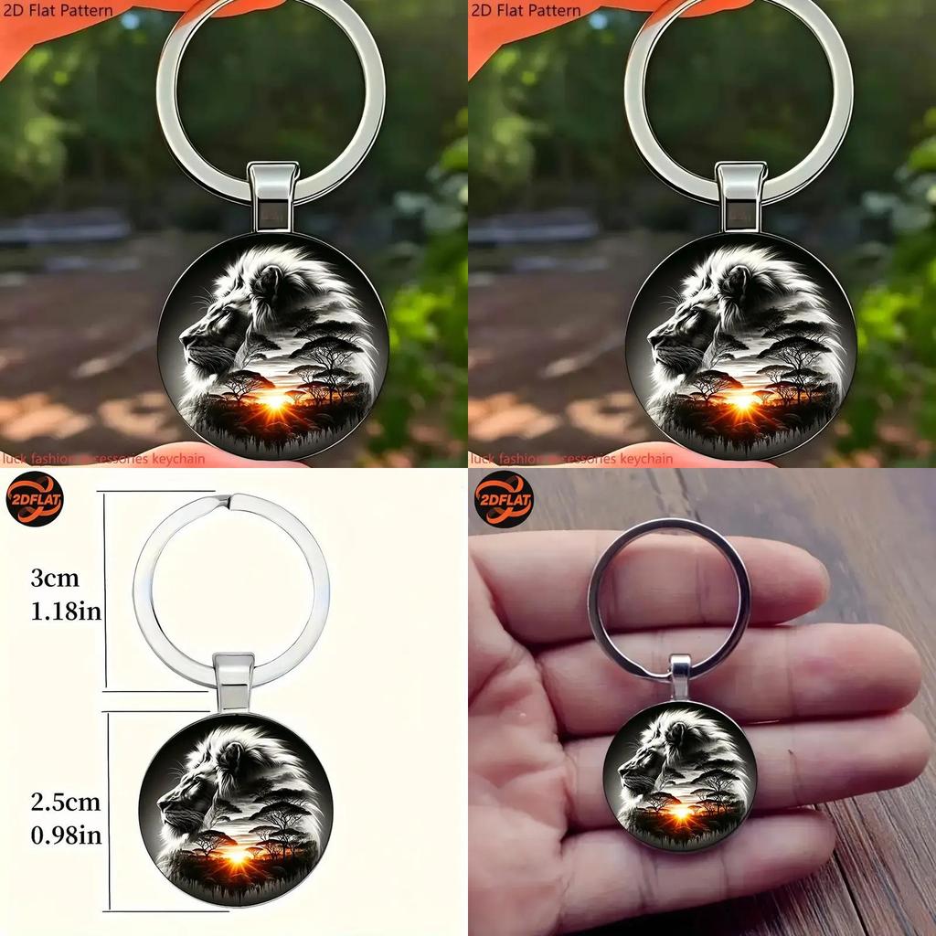 Lion Pattern Pendant Keychain With Silver Zinc Alloy For Festive Gift Ideas