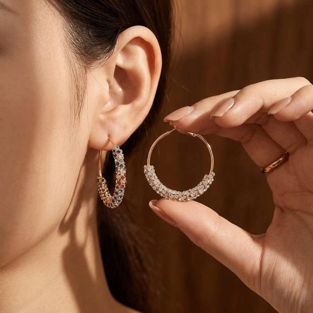 Round Large Hoop Earrings Crystal Jewelry Studded Earrings Temperament Zircon Earrings Women