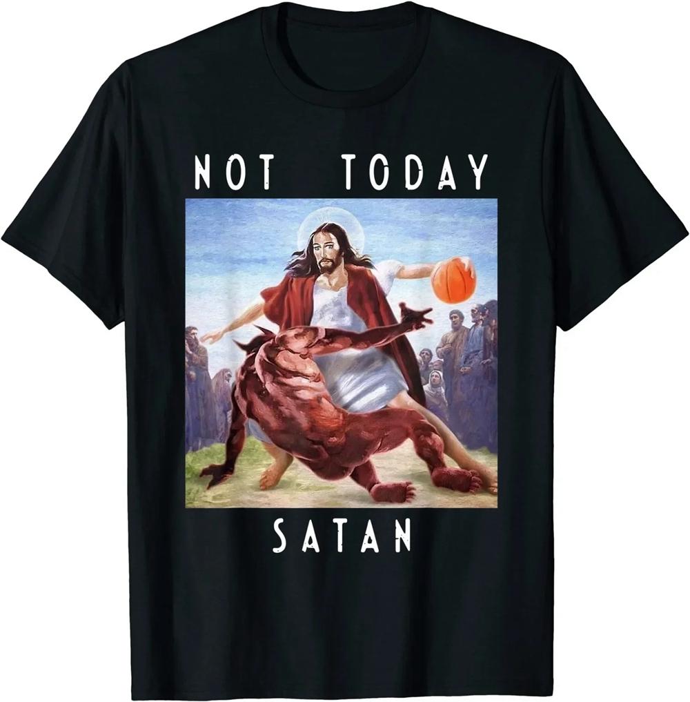 UnisexS Gothic Graphic TShirt Not Today Jesus with Distressed Red Print Casual Tee for Outdoor Family Wear Gothi 2026 Summer