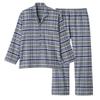Gunze Gray Cotton Pajamas with No Side Long Sleeves and Pants Dyed Brushed Fabric Men's 100% Seams, (Front Opening), Flannel, (SF4094)
