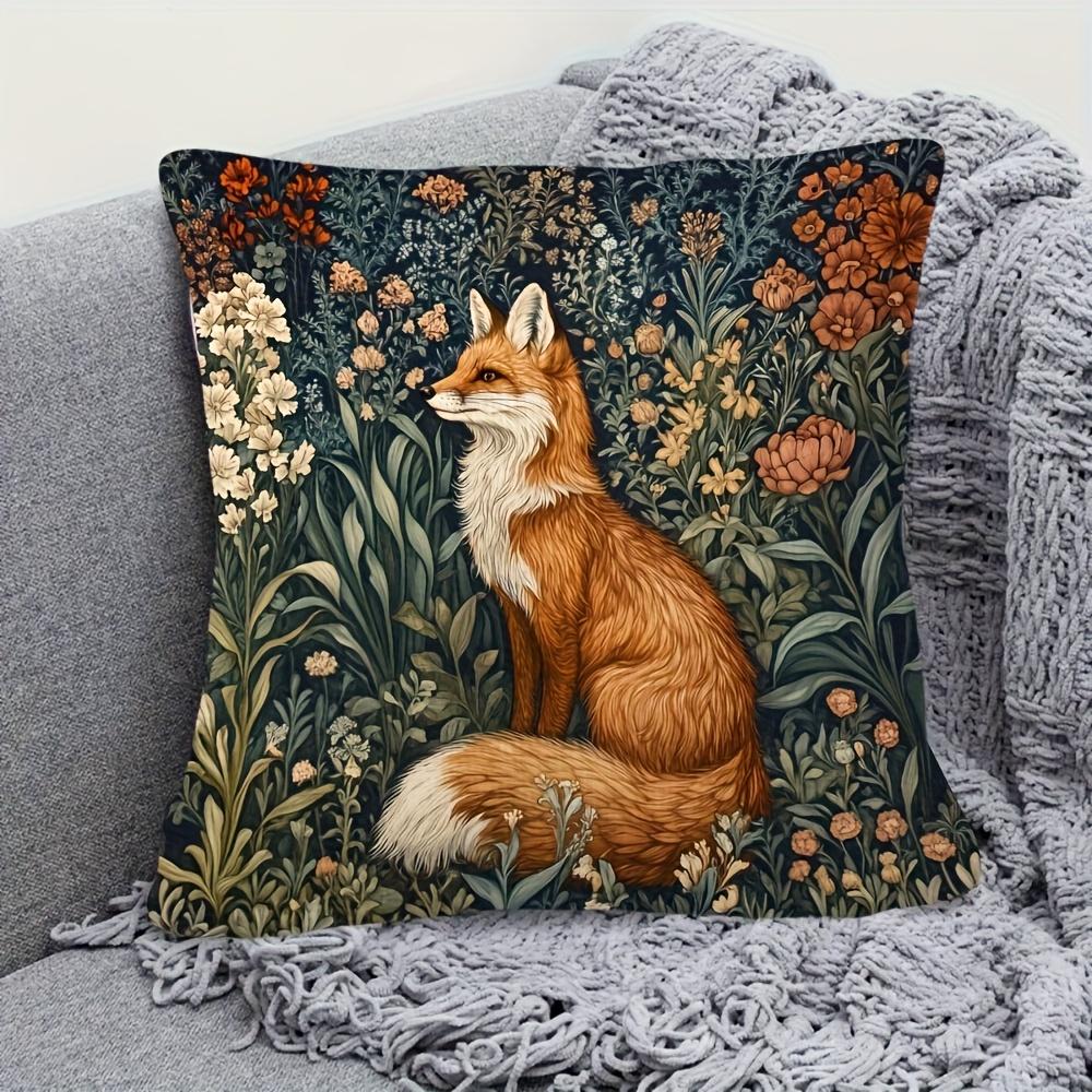 Fox And Floral Decorative Pillowcase Suitable For Sofa Bed Chair Home Decoration Cushion Cover Gift Atmosphere Decorative Pillow