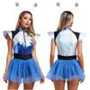 Womens Space Cadet Costume Fly Sleeve Front Zip Sequined Tulle Skirt Boyshorts Spaghetti Jumpsuit with Silver Hair Hoop Headband for Alien Astronaut