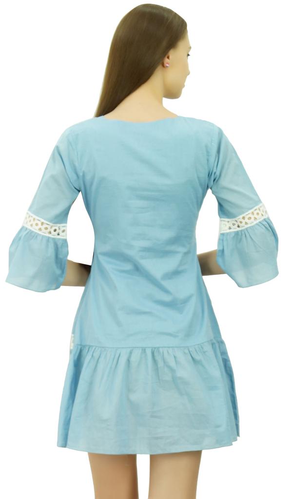 Bimba Летнее короткое платье в стиле бохо с рюшами и рукавами, мини-платье в стиле бохо, шикарный пляж