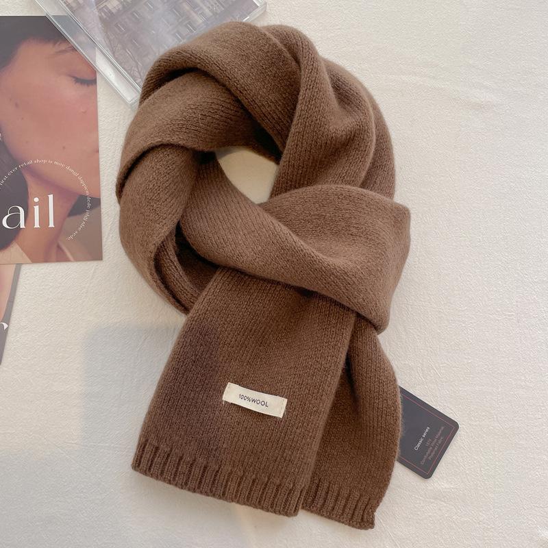 Pure Wool Scarf Women's Winter High-end Solid Color Couple Scarf Men's New Warm and Versatile Knitted Scarf