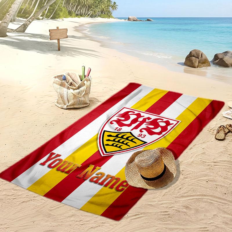 VfB Stuttgart FC Personalized Printed Beach Towel Soccer Logo Support Custom Name Text Absorbent Towel For Sport Travel Special Gift