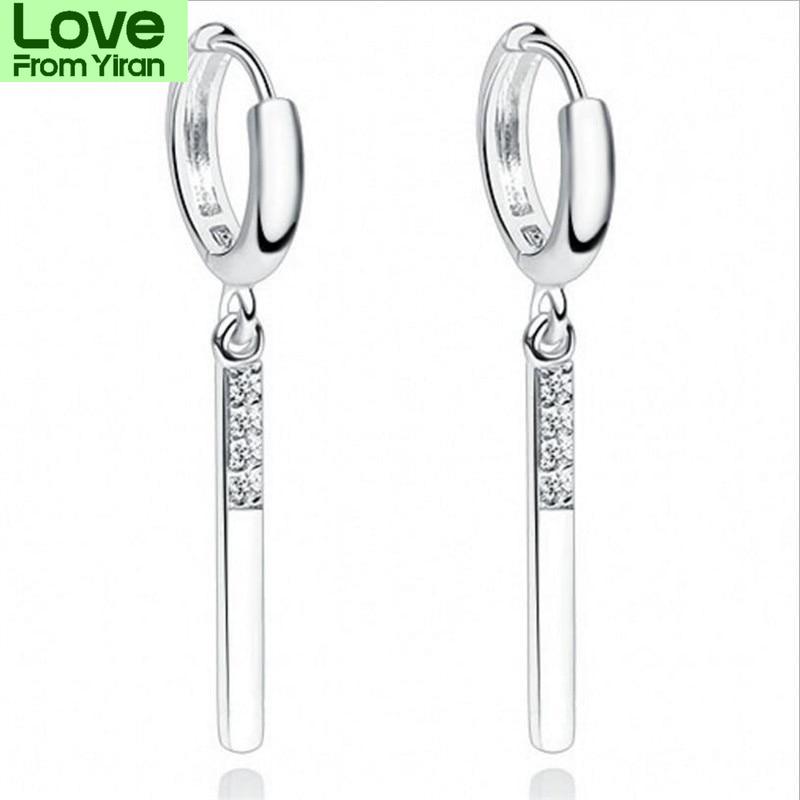 Top Quality 925 Sterling Silver Earrings Female Accessories Zircon Geometric Long Earrings For Girls Lady Party Accessories