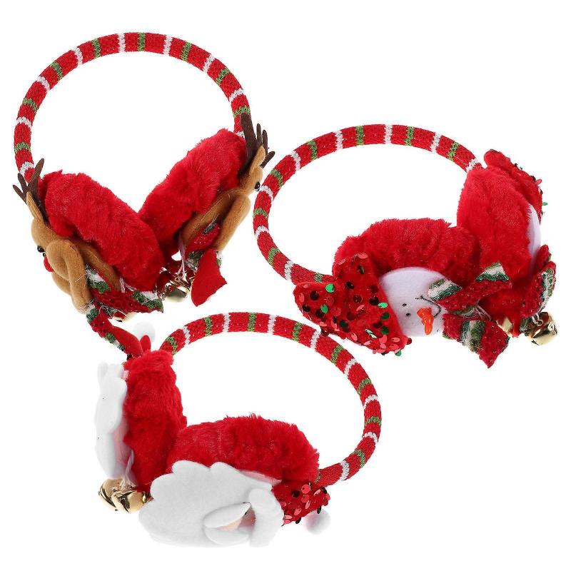 3Pcs Christmas Ear Muffs for Winter with Santa Claus and Reindeer Theme