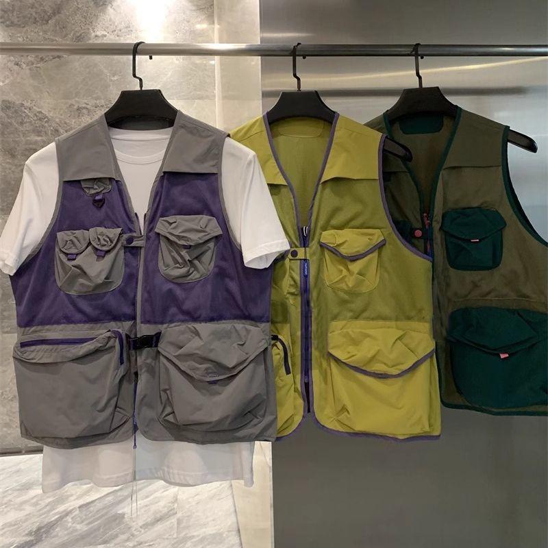 Outdoor mountain style leisure sports vest fishing for men and women, multi-pocket couple vest, hiking functional style color-block vest