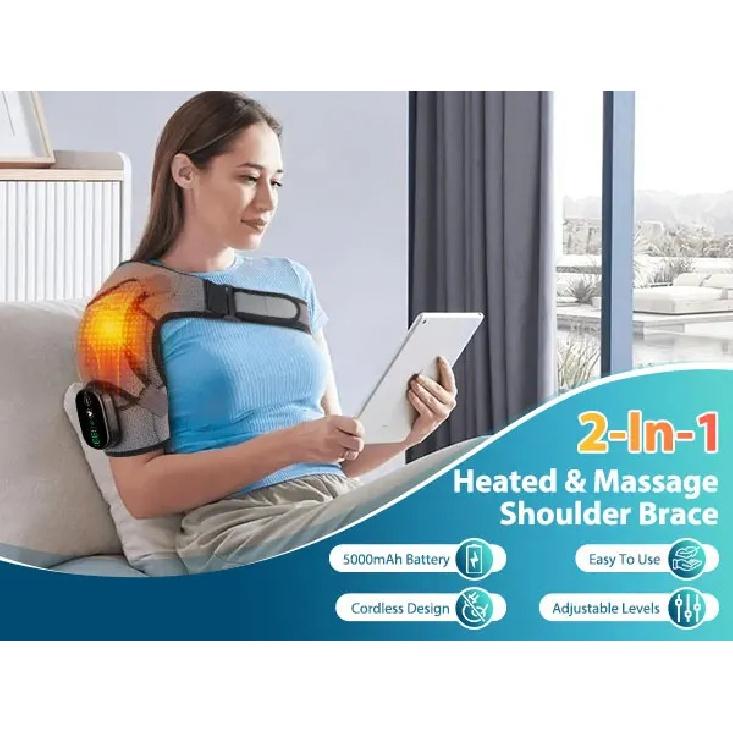 Electric Heating Shoulder Massager Vibration Shoulder Knee Brace 2 in 1 Massage Blets Warmer Heated Muscle Relax Pads