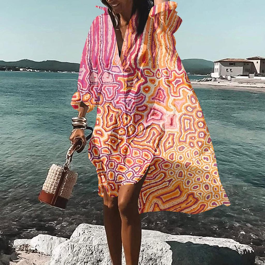 Модная женская блузка с принтом, свободная праздничная рубашка с длинным рукавом, платье