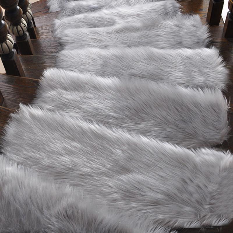 1pc Soft Stair Step Mat Fuax Fur Step Rug Plush Floor Mat Glue-Free Self-Adhesive Thickened Silent Carpet Machine Washable