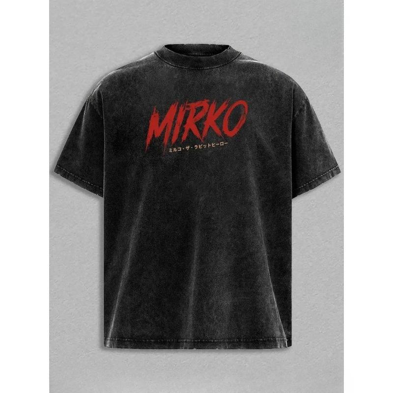 Mirko Printed Tee Anime My Hero Academia Clothing Men Women Retro Washed T-shirts Short Sleeve Tshirt Harajuku Cotton T Shirt
