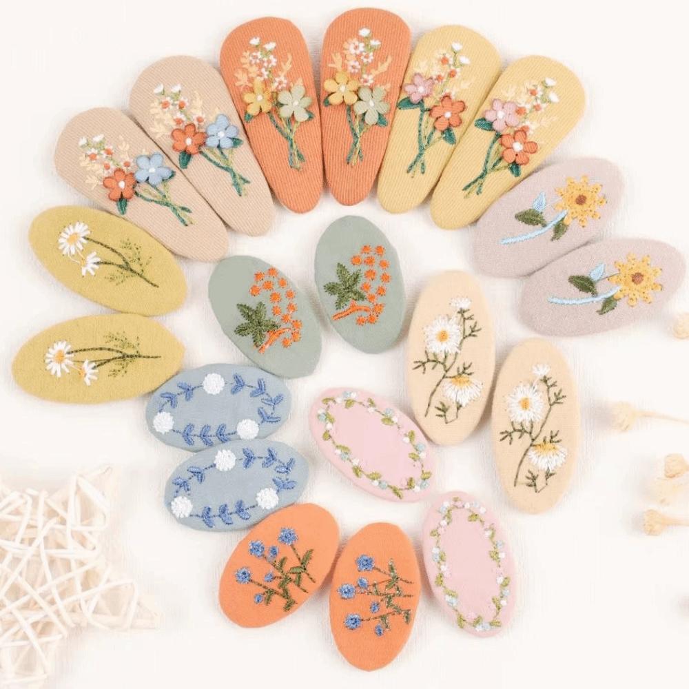 Oval Fabric Embroidery Hair Clip 2Pcs/set Children's Hair Accessories Party