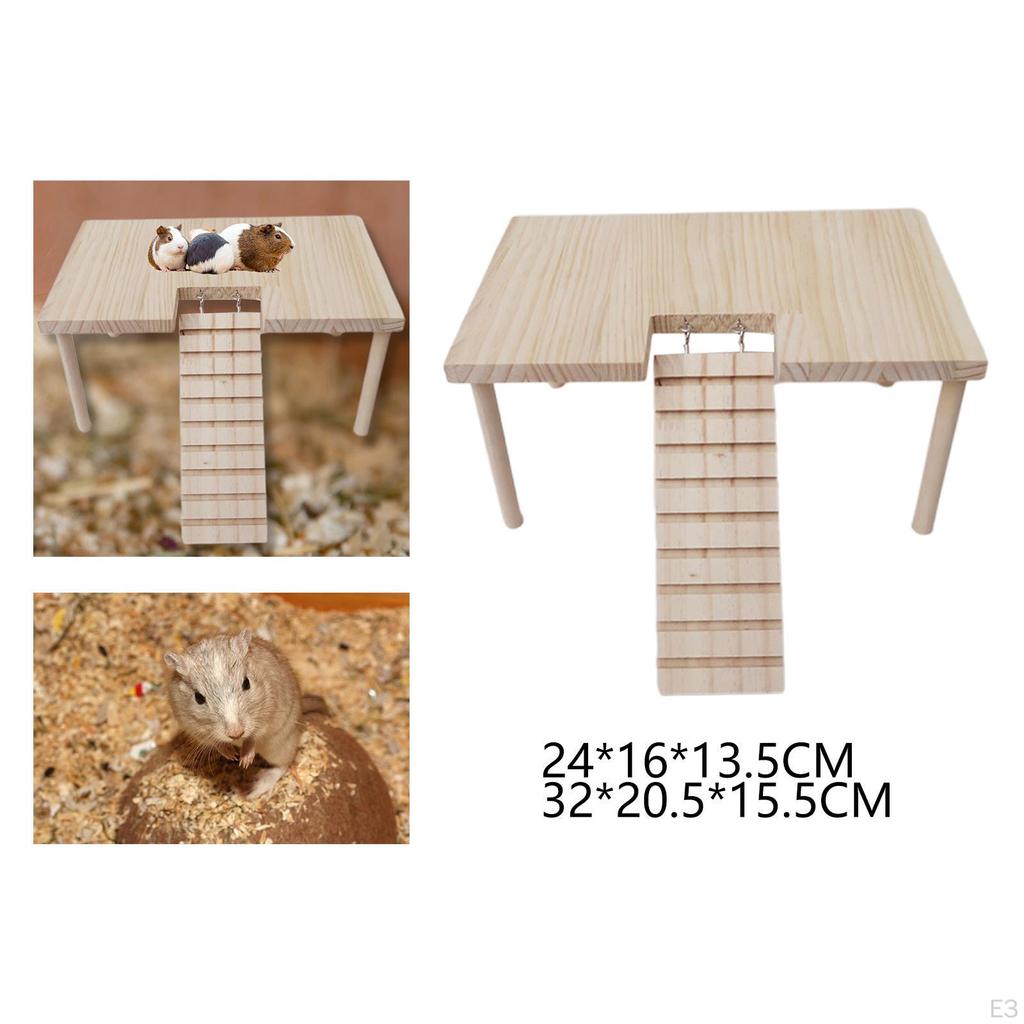 Small Animals Wooden Platform Durable Toys with Ladder Stable Cage Accessories Wood Desk