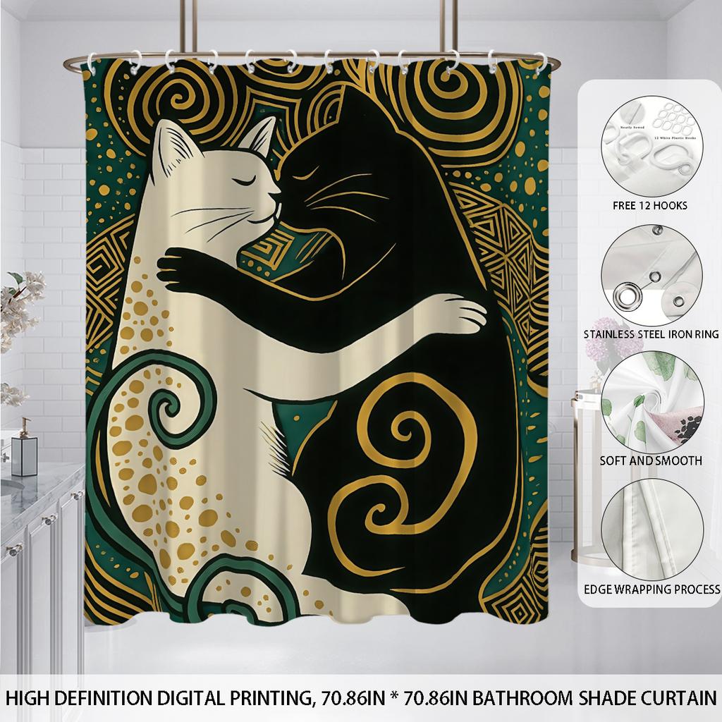 1 шт. Водонепроницаемая перфорированная шторка для душа с принтом древнегреческой кошки, перегородка для ванной, приватность, разные размеры, 12 крючков, простая установка