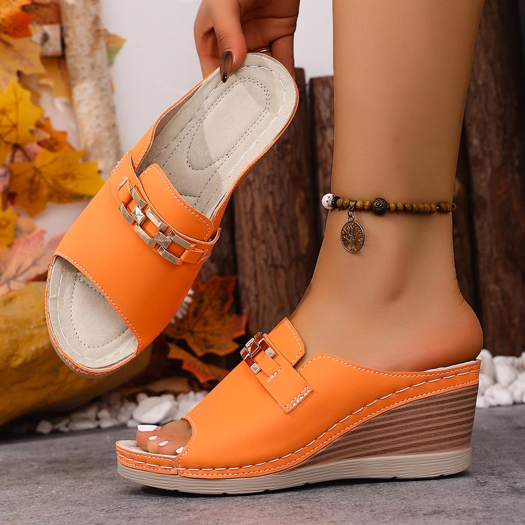 Fashion Fashion Solid Color Wedge Platform Slippers Elegant Fashion Shoes Ladies New Roman Shoes Sandals for Ladies Shoes Summer Sandals