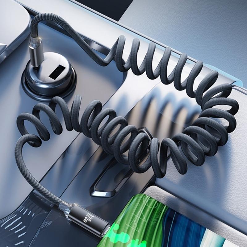 Быстрый кабель питания 120 Вт USB C на Type C Пружинная усиленная оплетка Дизайн против разрыва Подходит для зарядки мобильных устройств