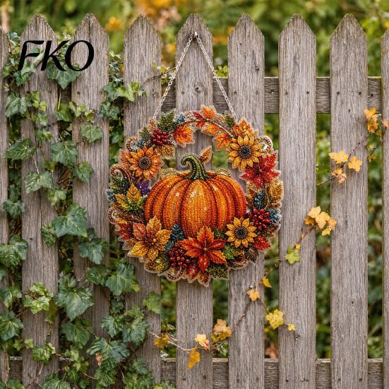 Christmas Party Decoration Pumpkin Acrylic Window Hanging Decor, Fall Harvest Wreath Ornament for Festive Pendant Thanksgiving Halloween, Indoor