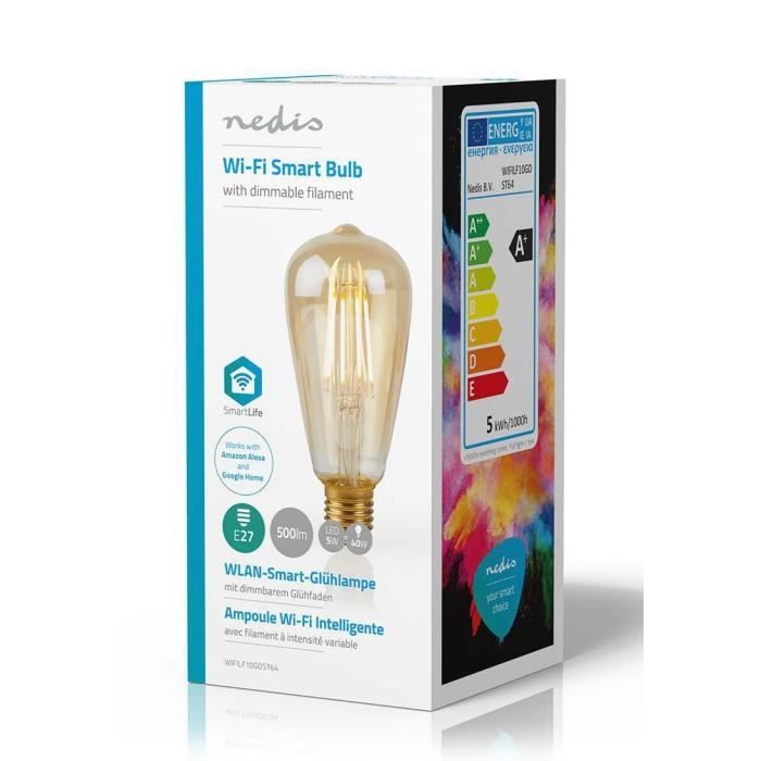 NEDIS Ampoule À Filament LED Intelligente WiFi - E27 - ST64 - 5 W - 500 Lm