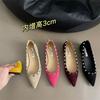 Small Pointed Head Inner Height Increase 2.5CM Red Bottom Suede Rose Red Rivet Light Mouth Sexy Low Heel Single Shoes Women
