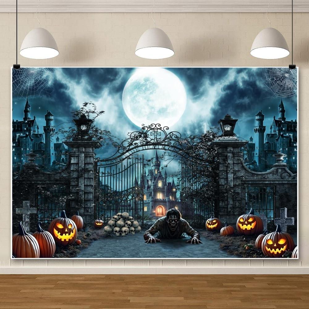 10x8ft Scary Halloween Backdrop Horror Full Moon Night