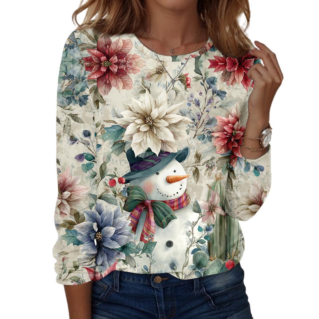 Long Sleeve Shirts For Women Cute Print Graphic Tees Blouses Casual Plus Size Basic Tops Pullover