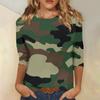 Женская модная повседневная футболка с круглым вырезом и камуфляжным принтом, семь рукавов