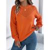 Elegant Round Neck Hollow Out Long Sleeve Pullover Sweater Women 2025 Fashion Sweet Autumn and Winter Casual Knitted Tops Solid Color Office Clothing