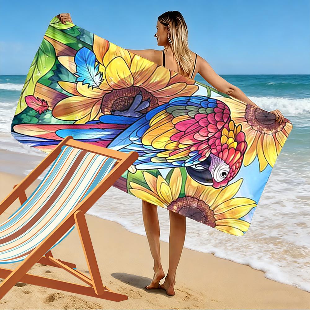 Colorful Parrot with Sunflowers Design Beach towel quick-drying for travel outdoor sports jogging beach and swimming