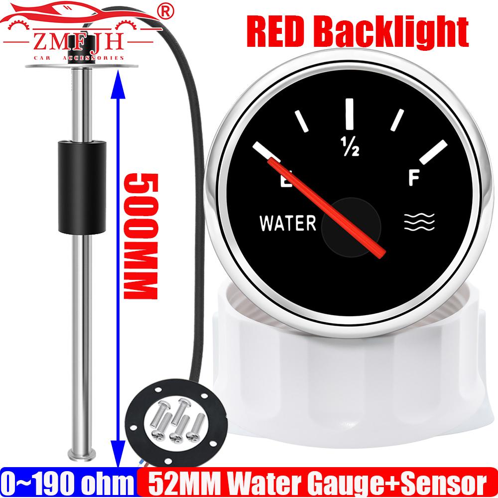 ZMFJH Red LED 52MM Water Level Gauge+Water Level Sensor 0-190ohm for Universal Car Boat Yacht Motorcycle Water Tank Meter 12V24V