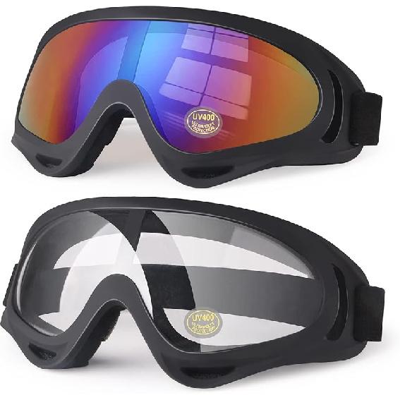 Motorcycle Goggles Kids, 2 Pack Dirt Bike ATV Motocross & Ski Goggles, Off Road Riding Glasses For Child, Anti-UV Dust Airsoft Glasses For Men Women